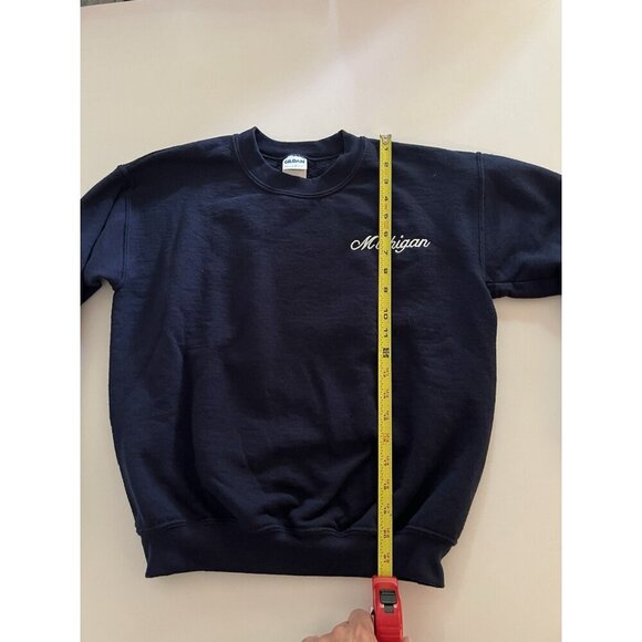 Vintage Y2K Michigan scripted embroidered blue sweatshirt sz S preppy Gildan - Picture 6 of 6